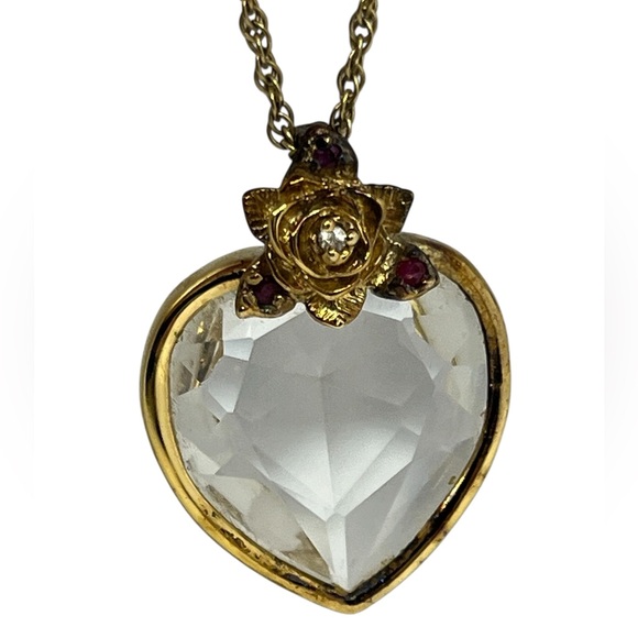 Lenox gold over sterling silver heart clear crystal pendant on chain necklace - Picture 1 of 13